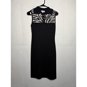 Vintage Black St. John Sport Sleeveless Women ANIMAL PRINT Dress Size P